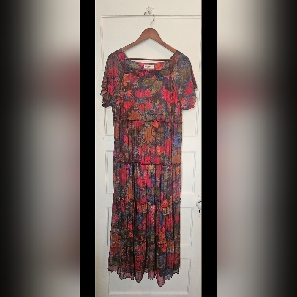NATURAL LIFE Floral Sheer Tiered Maxi Dress